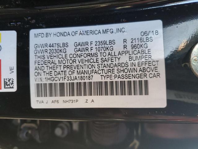 1HGCV1F33JA180187 - 2018 HONDA ACCORD SPORT Negro foto 12