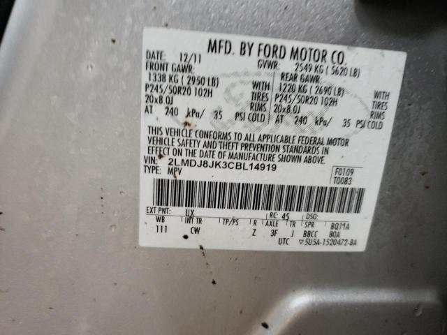 2LMDJ8JK3CBL14919 - 2012 LINCOLN MKX GRAY photo 13