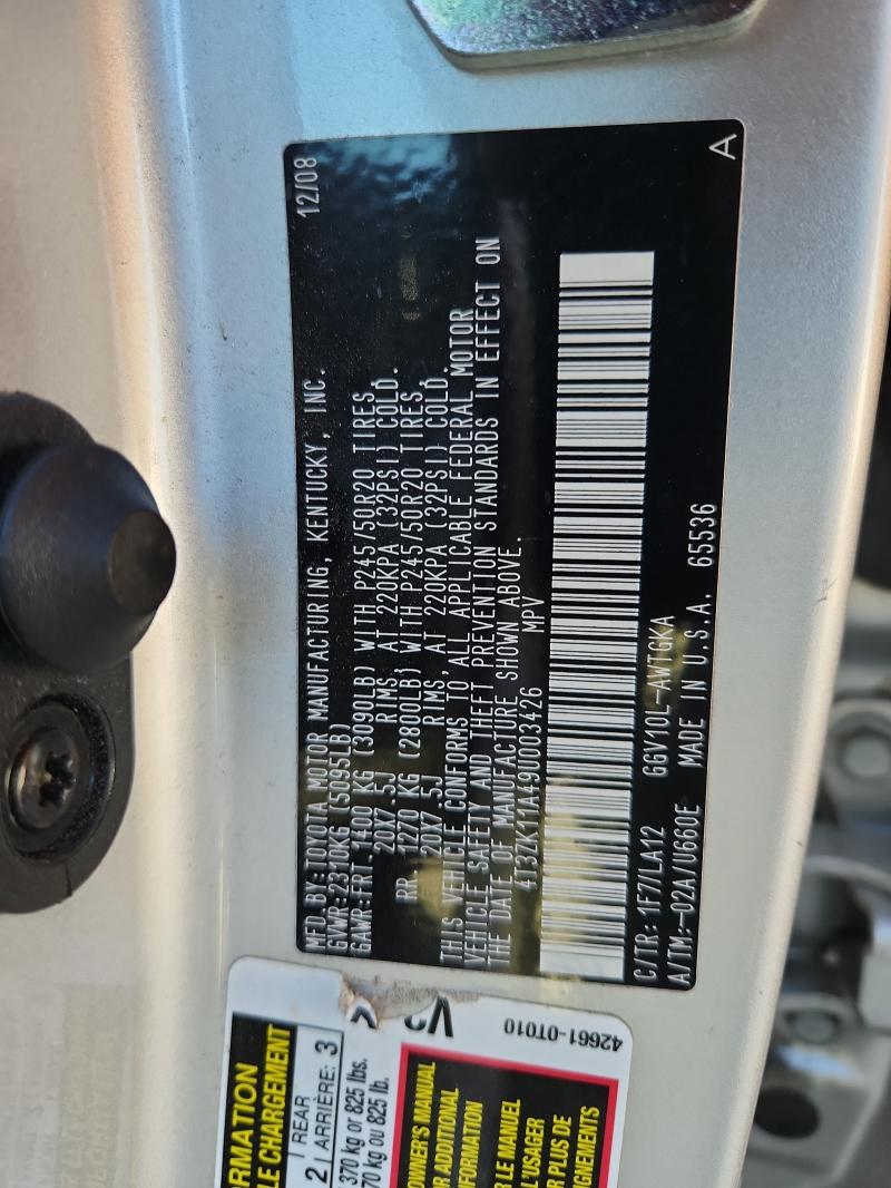 4T3ZK11A49U003426 - 2009 TOYOTA VENZA 银色 照片 12