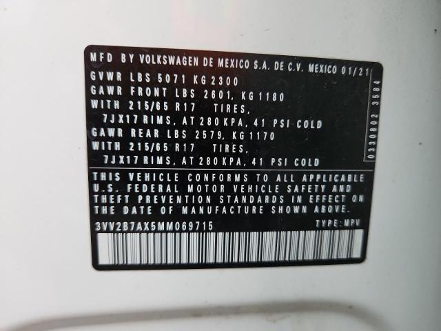3VV2B7AX5MM069715 - 2021 VOLKSWAGEN TIGUAN SE Blanc photo 14