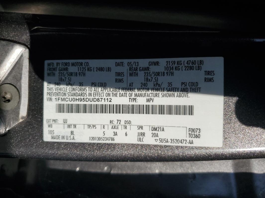 1FMCU0H95DUD87112 - 2013 FORD ESCAPE SEL 灰色 照片 12