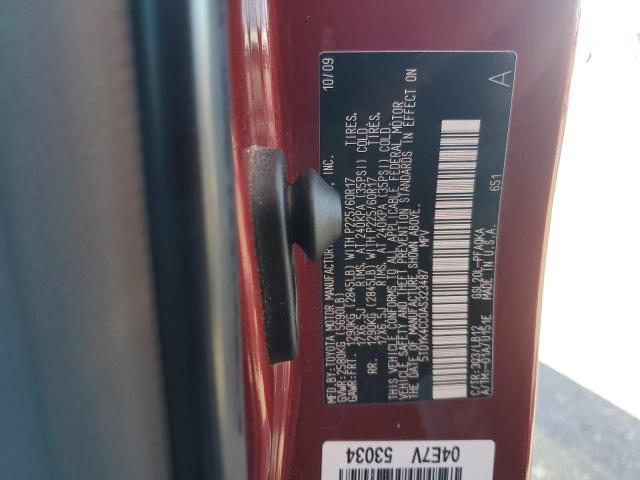 5TDYK4CC0AS323487 - 2010 TOYOTA SIENNA XLE BURGUNDY photo 13