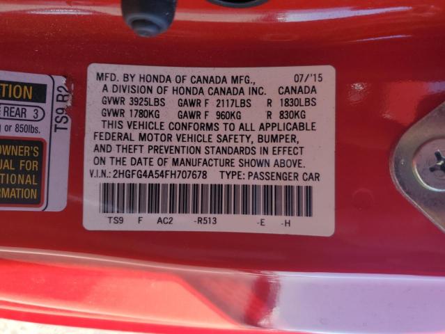 2HGFG4A54FH707678 - 2015 HONDA CIVIC SI RED photo 13
