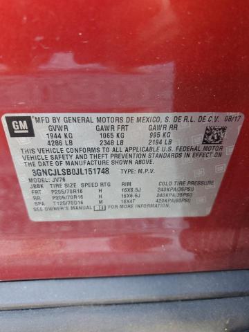 3GNCJLSB0JL151748 - 2018 CHEVROLET TRAX 1LT Czerwony zdjęcie 13