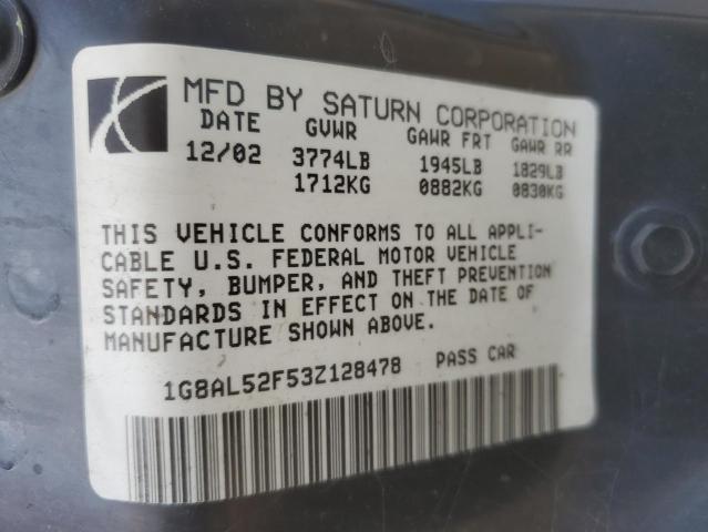 1G8AL52F53Z128478 - 2003 SATURN ION LEVEL 3 BLUE photo 12