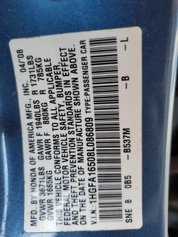 1HGFA16508L086809 - 2008 HONDA CIVIC LX BLUE photo 13