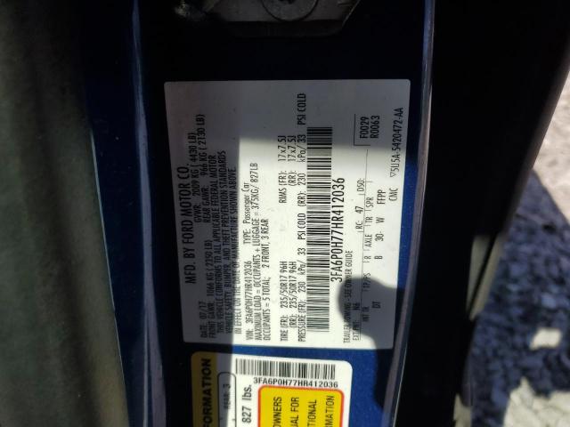 3FA6P0H77HR412036 - 2017 FORD FUSION SE 蓝色 照片 12