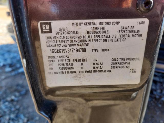 1GCEC19V81Z194789 - 2001 CHEVROLET SILVERADO C1500 ნაცრისფერი ფოტო 13