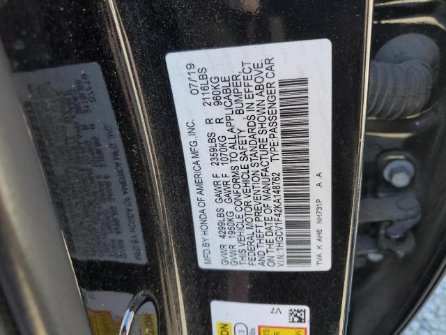 1HGCV1F42KA148762 - 2019 HONDA ACCORD EX BLACK photo 12