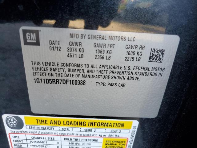 1G11D5RR7DF100938 - 2013 CHEVROLET MALIBU 1LT BLACK photo 12