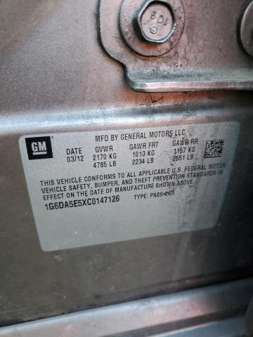 1G6DA5E5XC0147126 - 2012 CADILLAC CTS Сірий фото 12