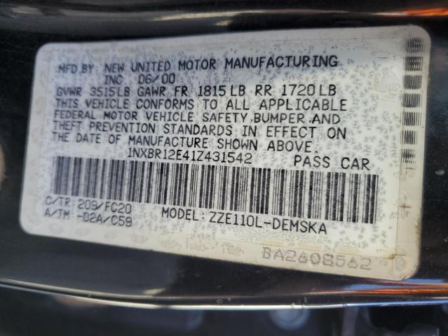 1NXBR12E41Z431542 - 2001 TOYOTA COROLLA CE BLACK photo 12