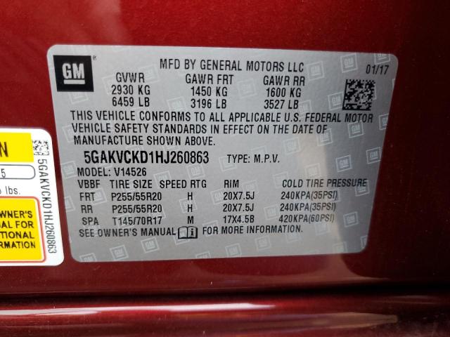 5GAKVCKD1HJ260863 - 2017 BUICK ENCLAVE Bordo fotoğraf 13