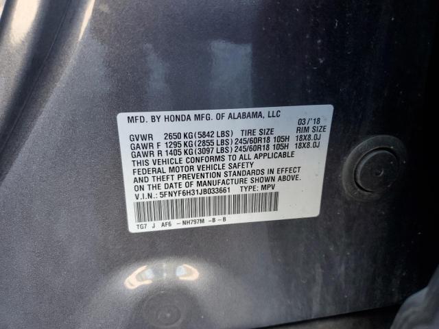 5FNYF6H31JB033661 - 2018 HONDA PILOT EX Сірий фото 13