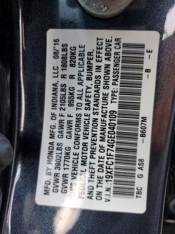 19XFC1F74GE040109 - 2016 HONDA CIVIC EXL BLUE photo 12