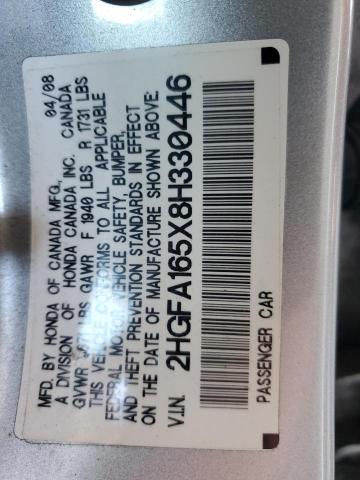 2HGFA165X8H330446 - 2008 HONDA CIVIC LX Сріблястий фото 12