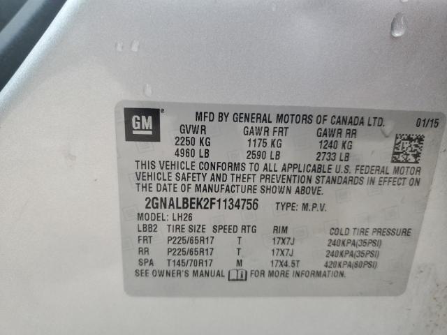 2GNALBEK2F1134756 - 2015 CHEVROLET EQUINOX LT SILVER photo 13