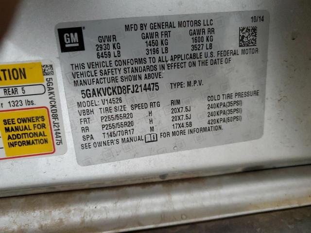 5GAKVCKD8FJ214475 - 2015 BUICK ENCLAVE 银色 照片 13