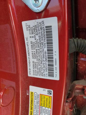 1HGCV1F12MA051991 - 2021 HONDA ACCORD LX RED photo 12