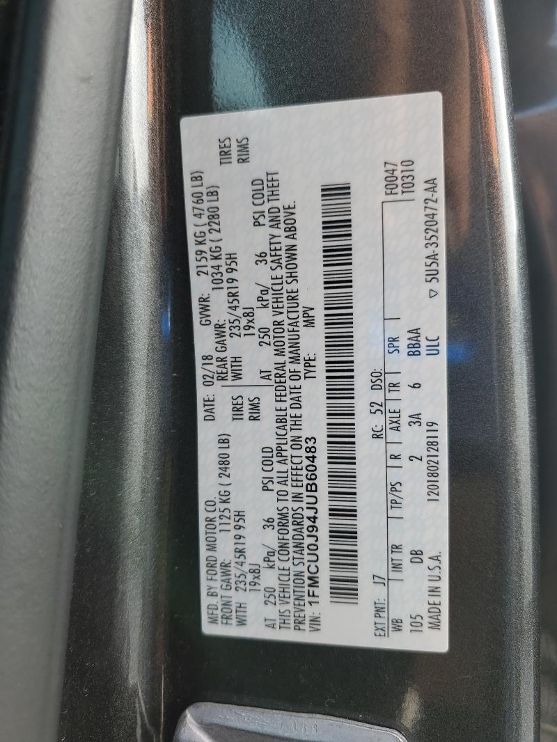 1FMCU0J94JUB60483 - 2018 FORD ESCAPE TITANIUM GRAY photo 14