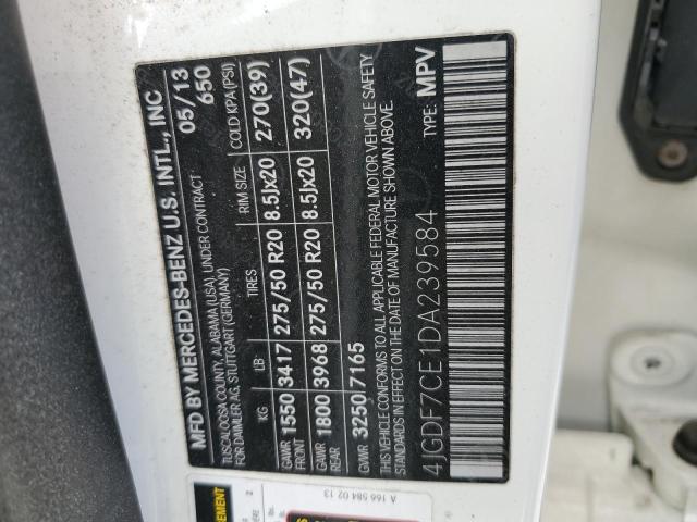 4JGDF7CE1DA239584 - 2013 MERCEDES-BENZ GL 450 4MATIC WHITE photo 13