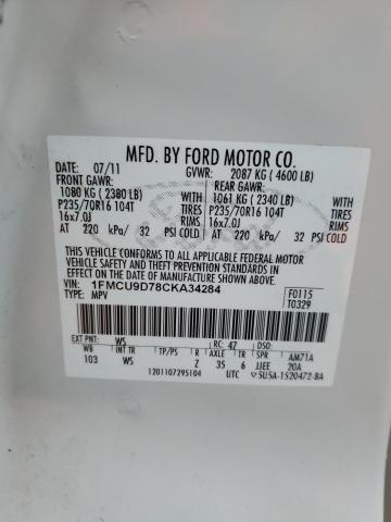 1FMCU9D78CKA34284 - 2012 FORD ESCAPE XLT WHITE photo 13