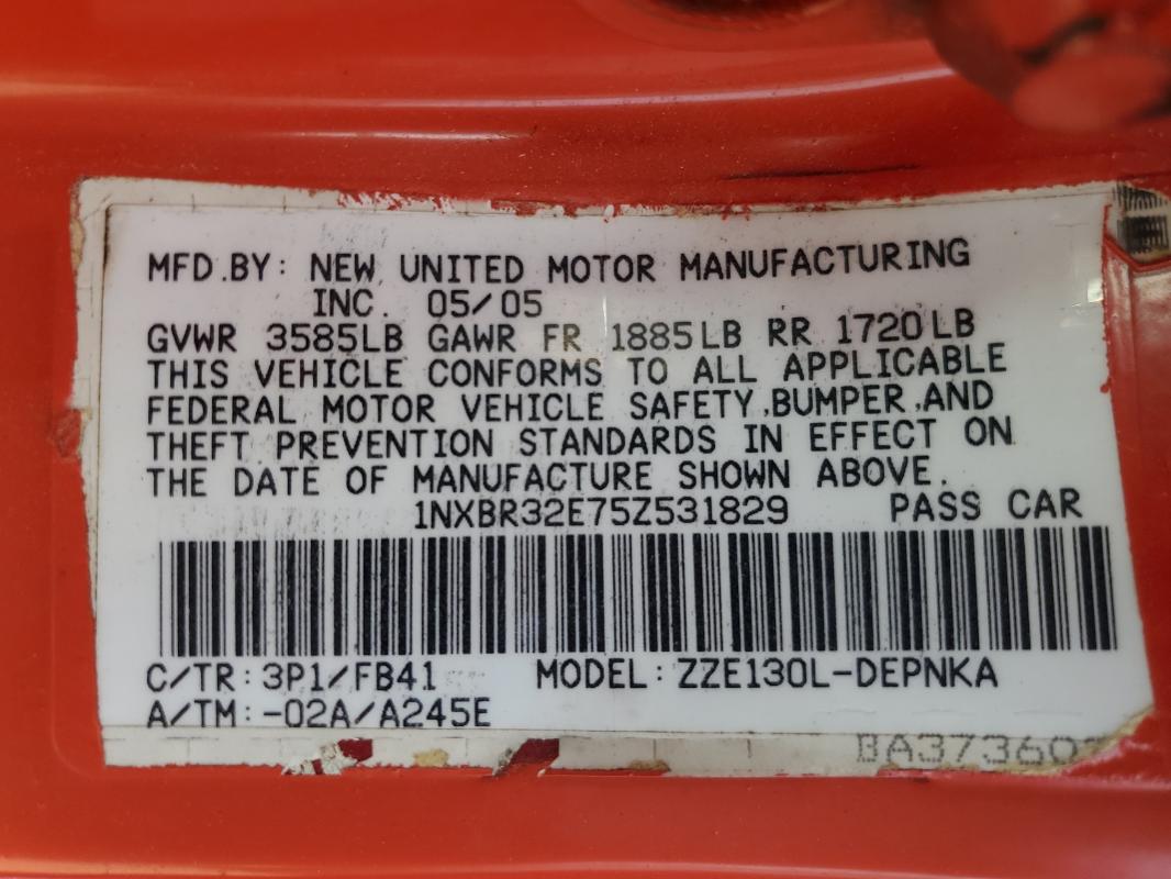 1NXBR32E75Z531829 - 2005 TOYOTA COROLLA CE RED photo 12