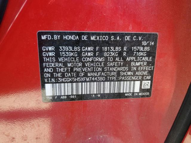 3HGGK5H5XFM744380 - 2015 HONDA FIT LX RED photo 12