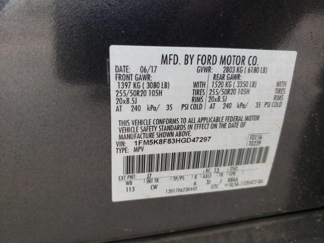 1FM5K8F83HGD47297 - 2017 FORD EXPLORER LIMITED GRAY photo 13