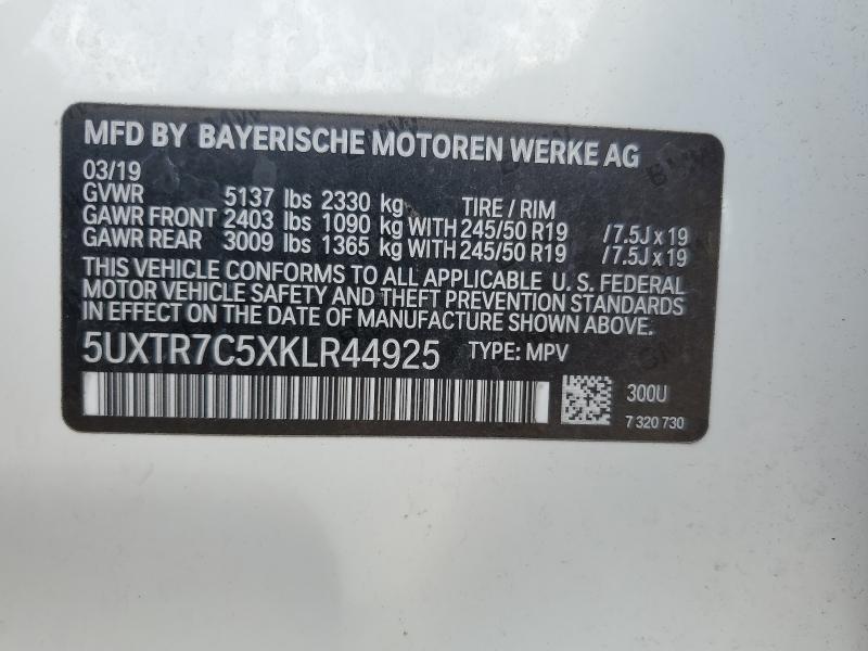 5UXTR7C5XKLR44925 - 2019 BMW X3 SDRIVE30I თეთრი ფოტო 12