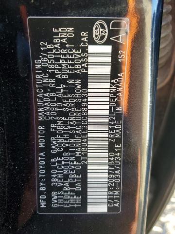 2T1BU4EE3CC889430 - 2012 TOYOTA COROLLA BASE Чорний фото 12