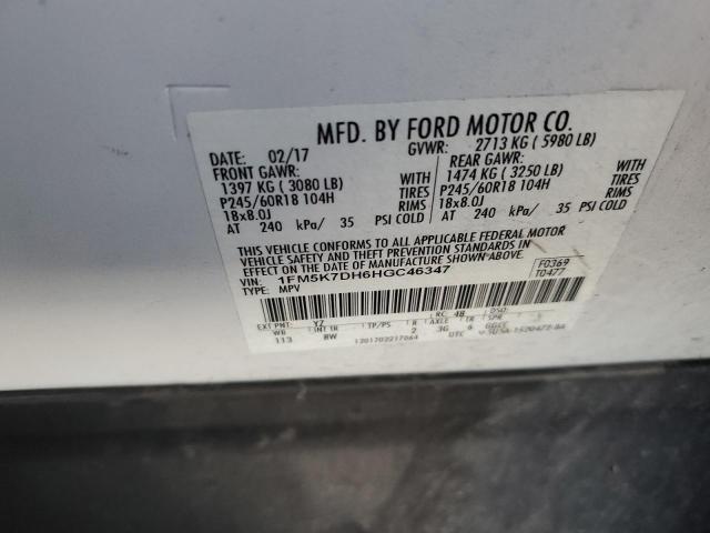 1FM5K7DH6HGC46347 - 2017 FORD EXPLORER XLT Weiß Foto 12