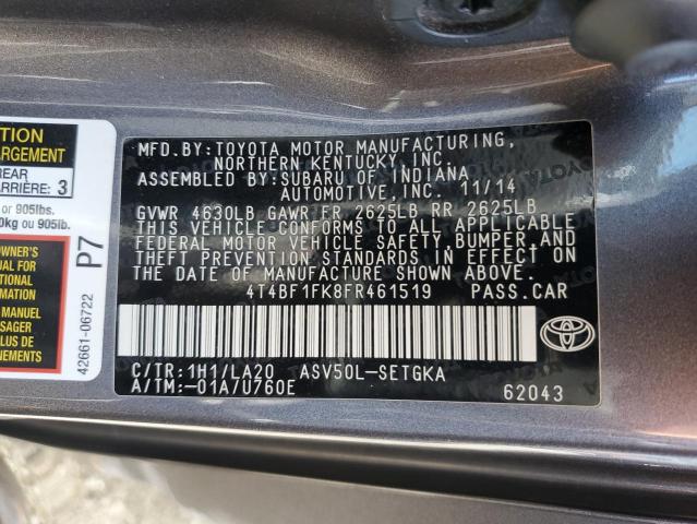 4T4BF1FK8FR461519 - 2015 TOYOTA CAMRY LE 灰色 照片 12