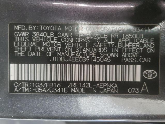 JTDBU4EE0B9145045 - 2011 TOYOTA COROLLA BASE Gris photo 12