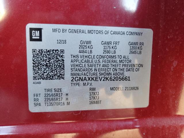 2GNAXKEV2K6205661 - 2019 CHEVROLET EQUINOX LT Rot Foto 14