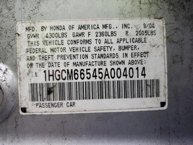 1HGCM66545A004014 - 2005 HONDA ACCORD EX SILVER photo 12