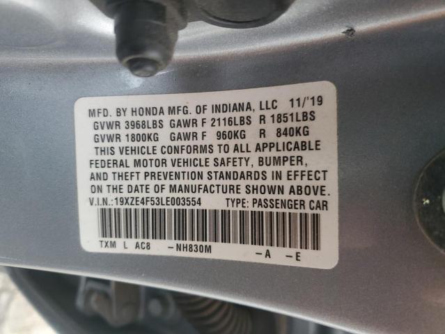 19XZE4F53LE003554 - 2020 HONDA INSIGHT EX SILVER photo 12