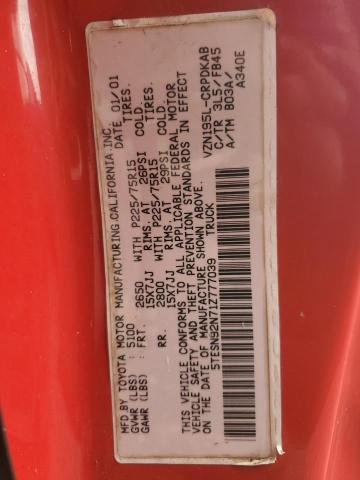 5TESN92N71Z777039 - 2001 TOYOTA TACOMA XTRACAB PRERUNNER წითელი ფოტო 12