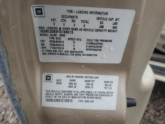 1G3NL52E91C135013 - 2001 OLDSMOBILE ALERO GL GOLD photo 12