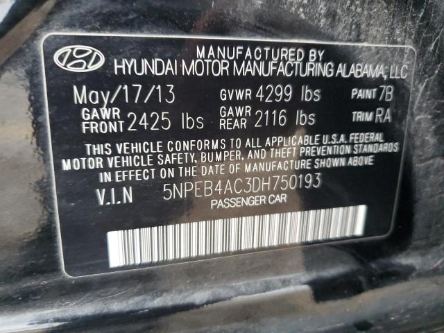 5NPEB4AC3DH750193 - 2013 HYUNDAI SONATA GLS BLACK photo 12