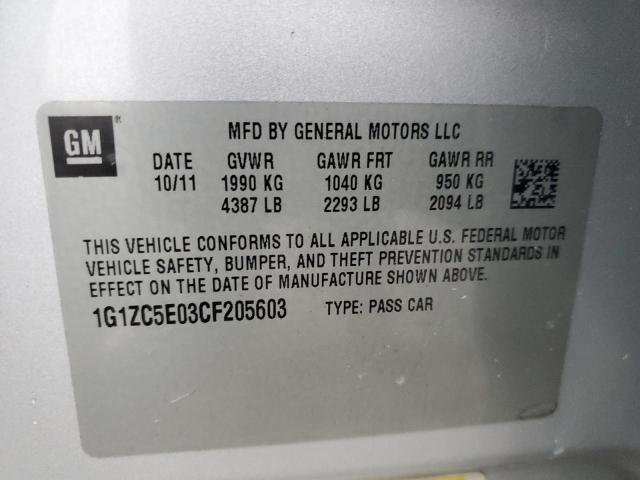 1G1ZC5E03CF205603 - 2012 CHEVROLET MALIBU 1LT 银色 照片 12