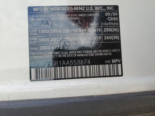 4JGBB5GB1AA553674 - 2010 MERCEDES-BENZ ML 350 WHITE photo 12