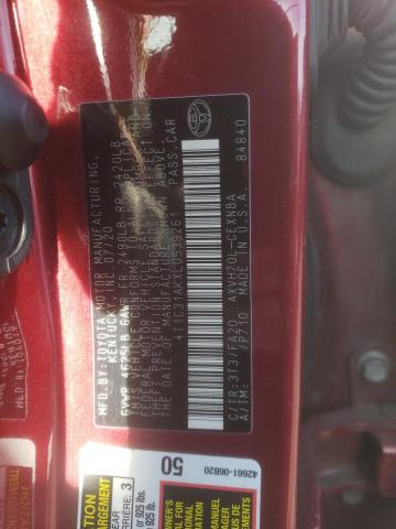 4T1C31AKXLU539261 - 2020 TOYOTA CAMRY LE RED photo 12