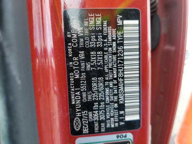 KM8SM4HF8HU171236 - 2017 HYUNDAI SANTA FE SE RED photo 14