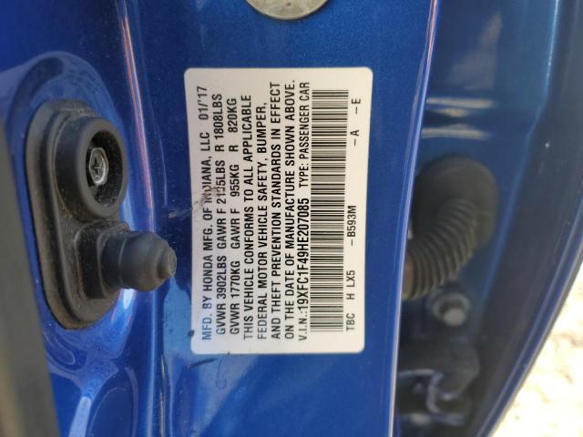 19XFC1F49HE207085 - 2017 HONDA CIVIC EX BLUE photo 12