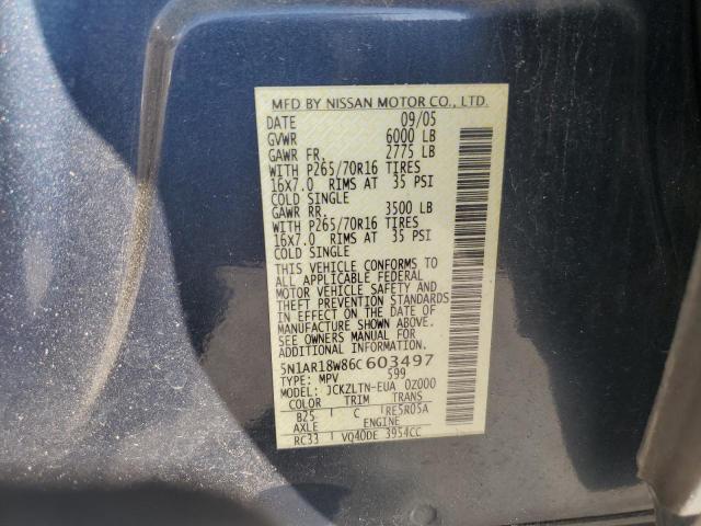 5N1AR18W86C603497 - 2006 NISSAN PATHFINDER LE BLUE photo 13