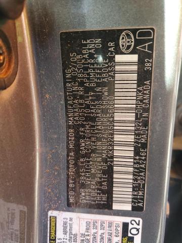 2T1KR32EX5C456660 - 2005 TOYOTA COROLLA MA XR GRAY photo 13