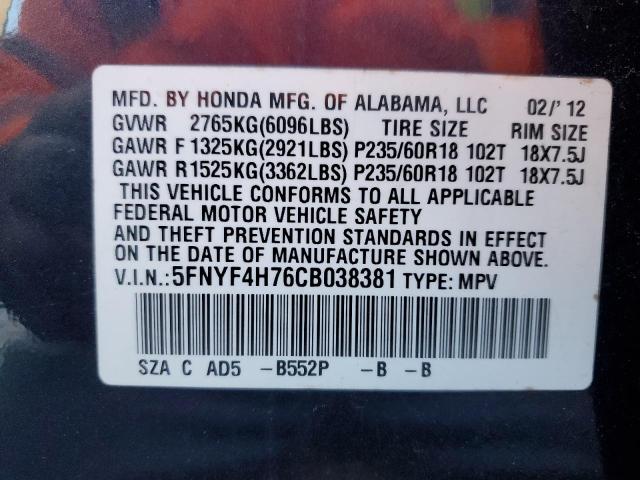 5FNYF4H76CB038381 - 2012 HONDA PILOT EXLN BLUE photo 14