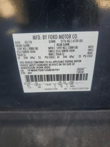 1FM5K7D87JGB30791 - 2018 FORD EXPLORER XLT Schwarz Foto 13