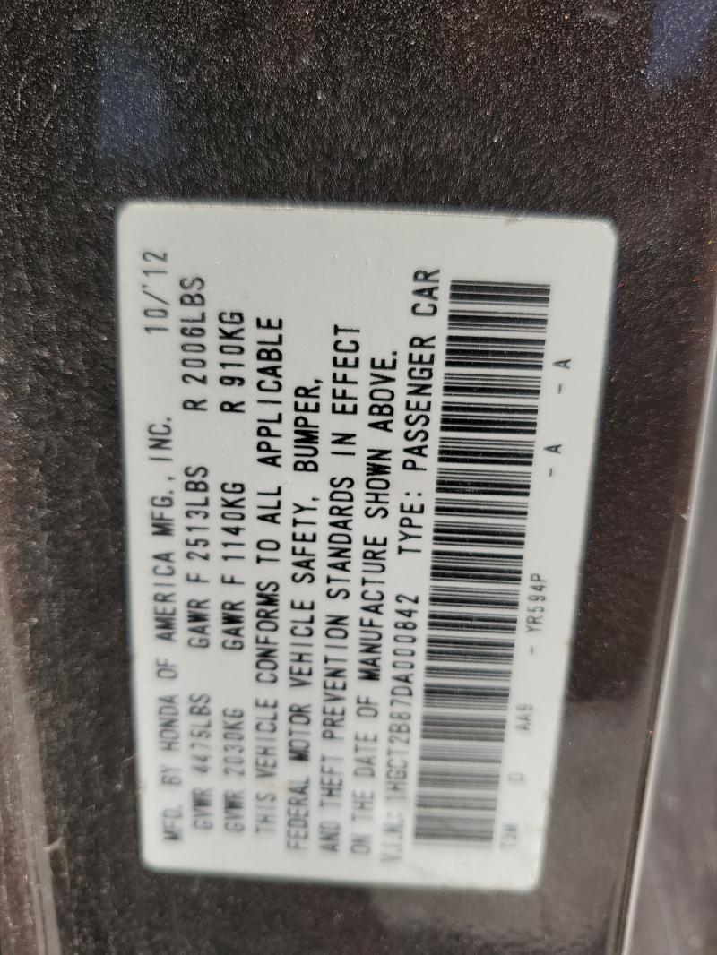 1HGCT2B87DA000842 - 2013 HONDA ACCORD EXL 棕色 照片 13